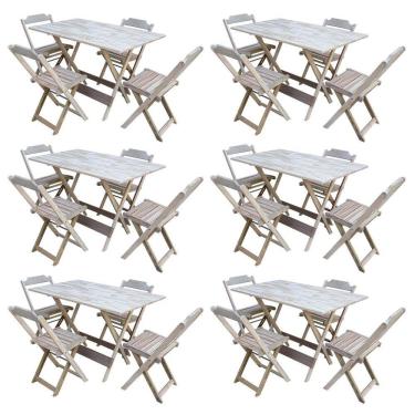 Imagem de Kit 6 Conjuntos De Mesa Com 4 Cadeiras De Madeira Dobravel 120X70 Sem Pintura/Crua - Marrom