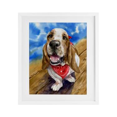 Imagem de Stupell Industries Basset Hound com bandana impressão emoldurada branca sob vidro, design de George Dyachenko, 16 x 13