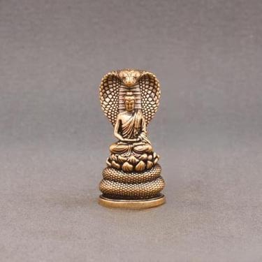 Imagem de SAINWORDS Meditação Buda estátua de Buda estatueta de metal cobre latão portátil tamanho mini escultura de viagem altar escritório decoração de mesa painel de carro acessórios zen ornamentos (E)