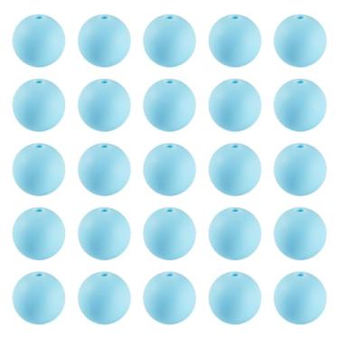 Imagem de 50 peças de contas redondas de silicone de 15 mm contas focais de borracha solta espaçador contas a granel para caneta faça você mesmo, chaveiro, pulseira, colar, joias, artesanato, azul, céu claro
