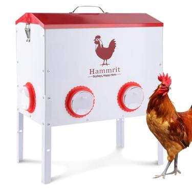 Imagem de Hammrit Alimentador automático grande de frango de 13,6 kg – 6 portas de alimentação, design antidesperdício, tampa de bloqueio ajustável em altura e segura, caixa de alimentação de metal à prova de
