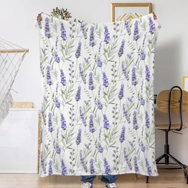 Imagem de Cobertores de sofá de lavanda roxa, cobertor rústico de primavera macio aconchegante e leve para viagem, cobertor de lã de flanela para sofá, cama, acampamento, noites de cinema, assistir TV 127 x 152