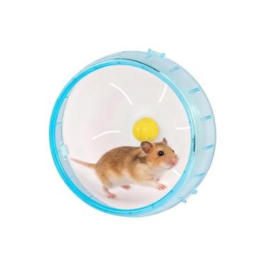 Imagem de LuckyOpt Roda silenciosa para hamster, acessórios de hamster de corrida para gaiolas, hamsters anões para urso Shih Tzu de seda dourada para matar o tempo e liberar o estresse (12 cm, azul)