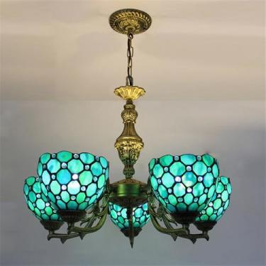 Imagem de Lustre retrô americano de luxo com LED, criativo e elegante, para sala de estar, restaurante, quarto, casa de campo, hotel, café ou bar, com luminária pendente de vidro colorido (B 5 lâmpada