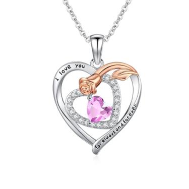 Imagem de WYDDO Colar de pedra de nascimento para mulheres, colar de aniversário com pingente de flor de rosa para mãe, joia de nascimento de mães, presente de aniversário de Natal para esposa e namorada, Base