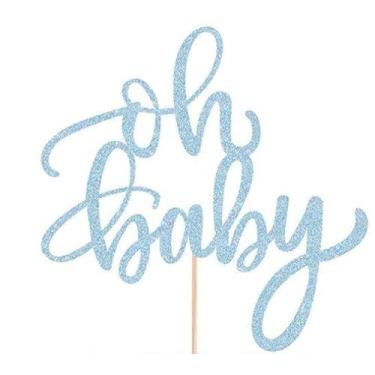Imagem de Blue Oh Baby Cake Topper - Glitter Boy Baby Shower Decorations Cake Topper & Cupcake Picks for Gender Reveal Party