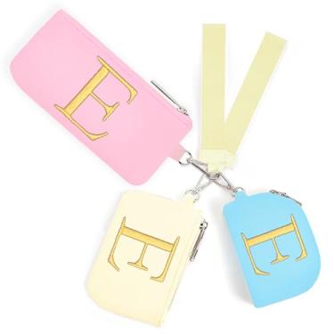 Imagem de Mini porta-chaves com zíper para mulheres e meninas: três bolsas de moedas com 2 alças - melhores presentes para aniversários, Natal, festas de casamento, dia dos namorados, ano novo (E, azul, rosa e