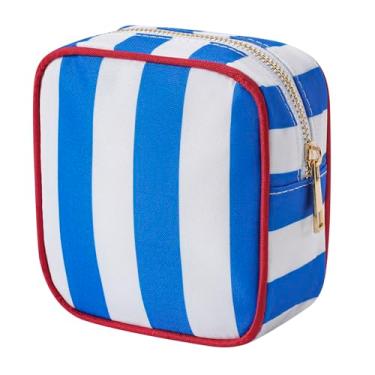 Imagem de RSRSLEII Bolsa de maquiagem listrada pequena para bolsa, mini bolsa de cosméticos com zíper, linda bolsa de cosméticos para mulheres e meninas, bolsa de batom com bolso para chave, porta-cartões