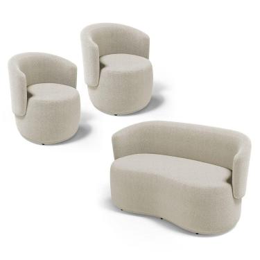 Imagem de Kit 2 Poltronas E 1 Namoradeira Aisha Orgânica Bouclê Bege - Abmaza