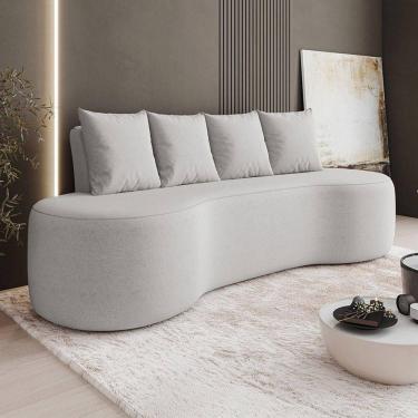 Imagem de Sofá 3 Lugares Orgânico 210cm Com Almofadas Benin Bouclê Cinza B03 - D`rossi