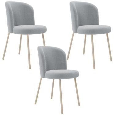 Imagem de Kit 03 Cadeiras Para Sala De Jantar Cozinha Estofada Gavi Arena L02 Bouclê Cinza - Lyam Decor