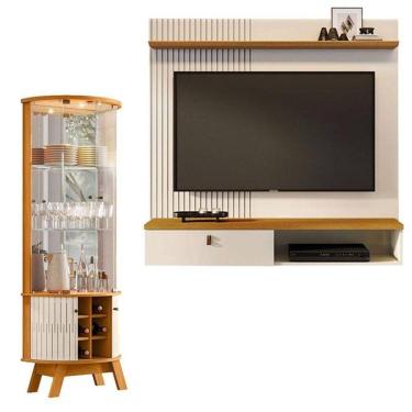 Imagem de Estante Home Theater Suspenso íris Com Cristaleira Marina Cinamomo Off White - Madetec