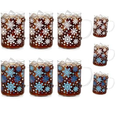 Imagem de Baderke Conjunto de 6 presentes de Natal - 473 ml canecas de vidro de Natal que mudam de cor, canecas de café de Natal de inverno com alça, chávenas de café geladas de inverno com floco de neve para