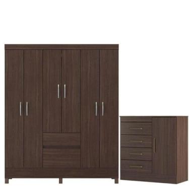 Imagem de Guarda Roupa Casal Flash 2 Com Cômoda Montevidéu Café Touch - Demóbile
