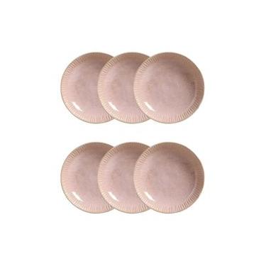 Imagem de Conjunto de Pratos Fundos Porto Brasil Linhas Litchi Rosa Claro 830ml - 6 Peças