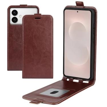 Imagem de XZDWH Capa para Samsung Galaxy S26 Edge, capa de telefone flip vertical fina de couro PU capa protetora com fecho magnético com compartimento para cartão (marrom)