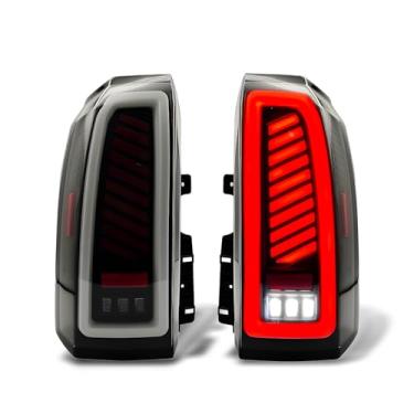 Imagem de Shocklight Luzes traseiras de LED completas compatíveis com GMC Yukon/Yukon XL 2015-2020 GMC Luzes traseiras sinal de seta de freio com lente esfumaçada animada inicial, 1 par de luzes traseiras