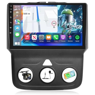 Imagem de [4+64] Rádio de carro Volxcereo para Dodge RAM 1500 2500 3500 2013-2018 (apenas para A/C manual), 22.9 cm Android Touchscreen Ram Stereo com Carplay/Android Auto, GPS, WiFi, Bluetooth, SWC, HiFi