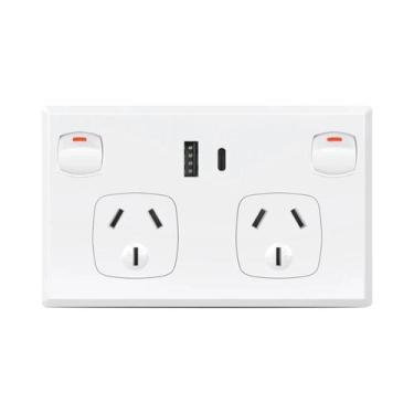 Imagem de Tomada De Parede USB Dupla Com Tipo-C E Interruptor, Adaptador AU 10A 