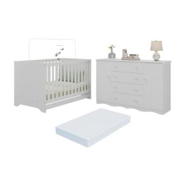 Imagem de Berço Americano 3 em 1 com Colchão Incluso e Cômoda 2 Portas 4 Gavetas