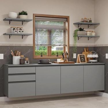 Imagem de Armário De Cozinha Completa 240cm Suspensa Cinza Nice Madesa 10 Cinza