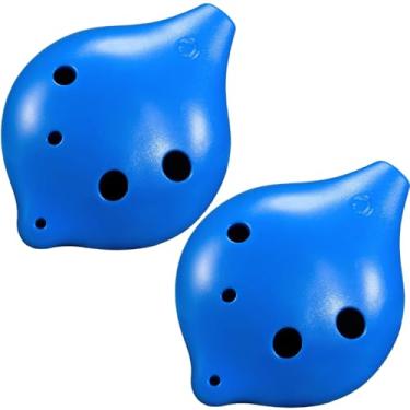 Imagem de Instrumento musical Ocarina de 6 furos, flauta de vento alto C de 6 furos, instrumento musical de nível iniciante para estudantes adultos (Ocarina, 6 furos-azul, pacote com 2)