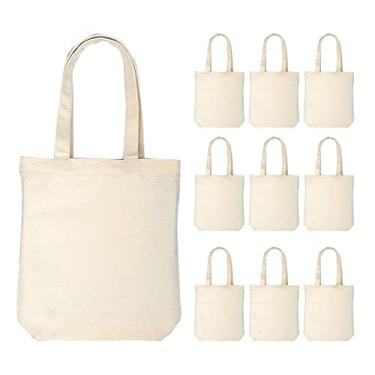 Imagem de 10 unidades de Bolsa Lona com Grande Capacidade Plegável Reutilizável e Leve para Compras Tela Tote