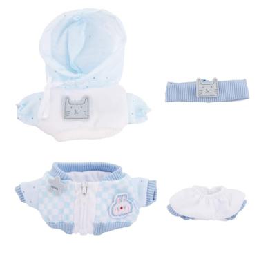 Imagem de Roupas e Acessórios de Boneca Conjunto, 4 Peças Conjunto Azul Acessórios com Jaqueta Moletom Calças & Chapéu Kit Moda Fofo para Bonecas de Pelúcia (Sem Boneca)