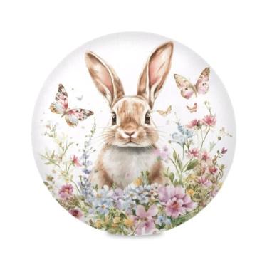 Imagem de JUZIHAI Easter Bunny Placemats 15 Inch Round Place Mats Set of 6 Heat Resistant Washable Non-Slip Dining Table Mats for Kitchen Holiday Party Decoration