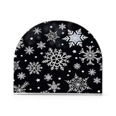 Imagem de Qilmy Suporte de guardanapo de acrílico preto de floco de neve de Natal, suporte de lenços de mesa independente transparente, dispensador de papel de coquetel para cozinha, jantar, restaurante, bar