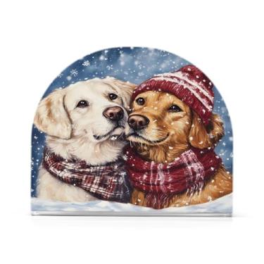 Imagem de JUZIHAI Suporte de guardanapo para cães de inverno para mesa dispensador de guardanapo de acrílico para mesa suporte de lenços independente para cozinha sala de jantar bar festa decoração de casa