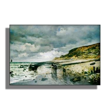 Imagem de OKRA Arte de parede em tela Monet - La Pointe De La HèVe na maré baixa - Pintura a óleo à beira-mar - Adequado para restaurantes de fast food, pet shops e salas de estar. Sem moldura. 12 x 18 pol/30 x