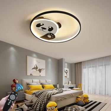 Imagem de Luminária de teto LED dimerizável criativa em formato de panda para quarto infantil, com controle remoto, luminária de teto redonda de desenho animado, moderna para quarto de meninas e menin