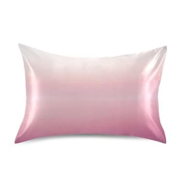 Imagem de Qilmy Fronha de cetim minimalista rosa tamanho Queen 50 x 76 cm, capa de almofada de seda refrescante para cabelo e pele, fronha respirável macia com fecho de envelope