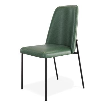Imagem de Cadeira Sala De Jantar Lior Com Encosto Estofado Base Preta Couríssimo Verde - Desk Design