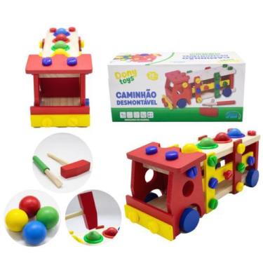 Imagem de Brinquedo Educativo Caminhão de Madeira com Parafusos, Bolas de Encaix