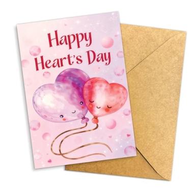 Imagem de Cartão de Dia dos Namorados com balão de coração fofo, saudação romântica rosa feliz dia do coração, ilustração de corações de amor kawaii, adorável cartão de amor pastel para namorado, namorada