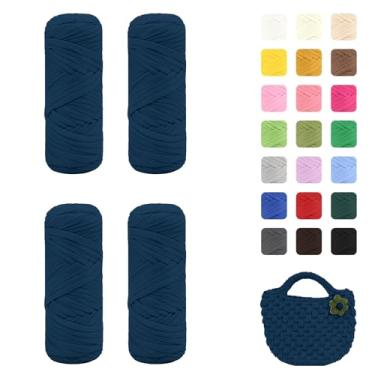 Imagem de Maxee Pacote com 4 fios de camiseta premium (200 g/75 m cada), fio de fita macia para crochê e tricô - cor intensiva e fácil de cuidar