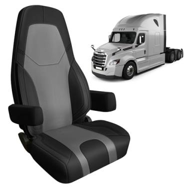Imagem de SAPUBK Capas de assento dianteiras de ajuste personalizado com bolso traseiro de substituição para Freightliner Cascadia 2014-2026 83,8 cm de altura, couro premium com forro de espuma macia composta