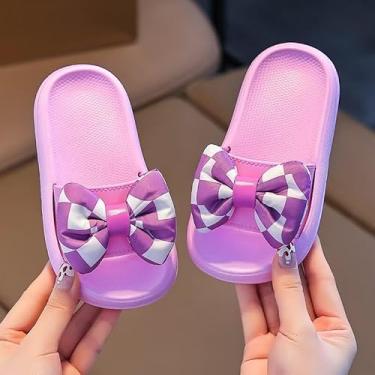 Imagem de Chinelos infantis com laço – sapatos fofos com sola antiderrapante para meninas, chinelos de uso interno, Roxa, 9-9.5 Toddler