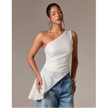 Imagem de Blusa Bata Feminina Assimétrica Regata Paetês Moda Blogueira Festa - S