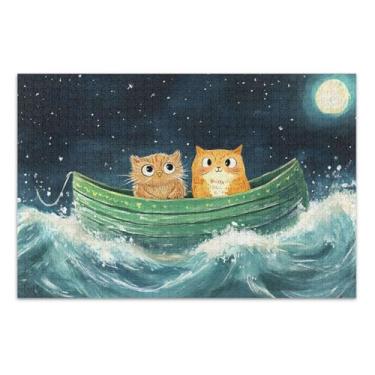 Imagem de Quebra-cabeça desafiador corujas barco ondas azuis para adultos com letras nas costas 1000 peças