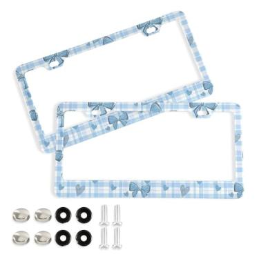 Imagem de SEHANY Lindas molduras de placa de licença de arco azul, moldura de placa de carro de alumínio à prova de ferrugem com orifícios elípticos e parafusos serve para acessórios de carro de tamanho padrão