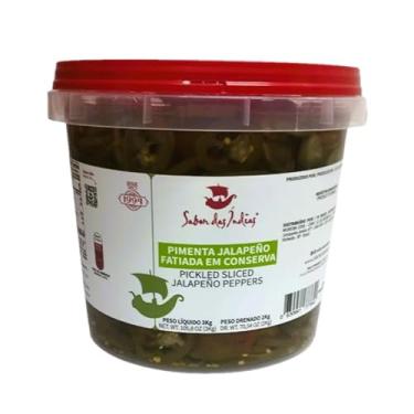 Imagem de Sabor das Indias Pimenta Jalapeño Natural Fatiada em Conserva, Balde 3kg, Produto Vegano, Sem Glúten, Sem Conservantes