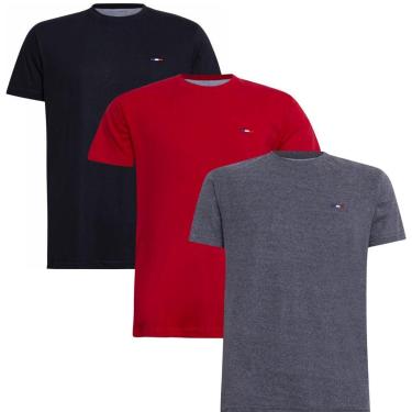 Imagem de Kit 3 Peças Camisetas Básicas Masculina Industrie em Algodão Premium no Estilo Tommy Bordado França-Masculino