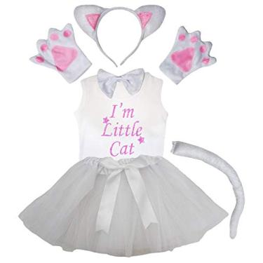 Imagem de Petitebella Combined I'm Little Animal Headband Tutu Shirt 6pc Girl Costume 1-8y (Cat[white/pink], 6-8 Years)