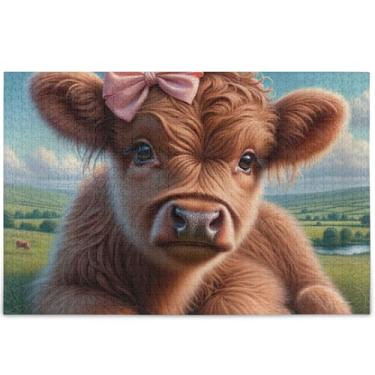 Imagem de Quebra-cabeça personalizado de vaca Highland com 1000 quebra-cabeças para adultos, cena engraçada, natureza, animal, flor, arte, 75 x 50 cm