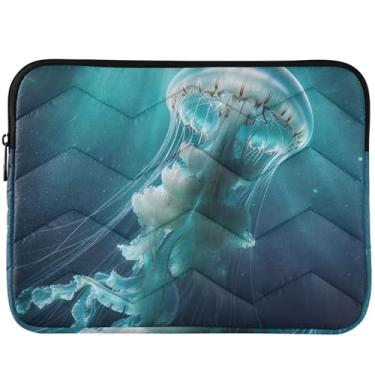 Imagem de Capa para notebook Jellyfish Sea Blue Puffy para MacBook Pro 13 polegadas, acessórios de computador universais de 13 a 14 polegadas
