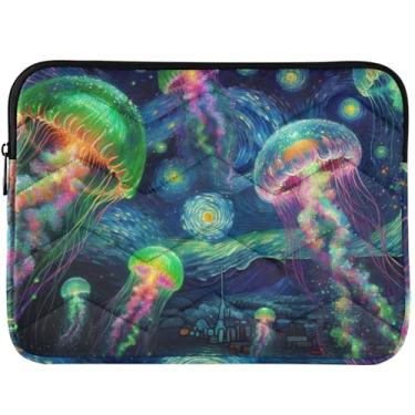 Imagem de Capa para notebook personalizada noite estrelada néon água-viva capa acolchoada para notebook capas de computador universais 13-14 polegadas capas para laptop