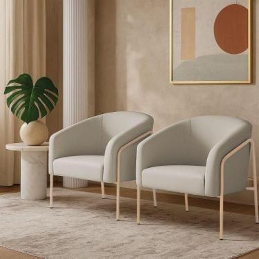 Imagem de Poltrona Sala Industrial Alta Champanhe Kit 2 Stella Veludo Cinza D03 